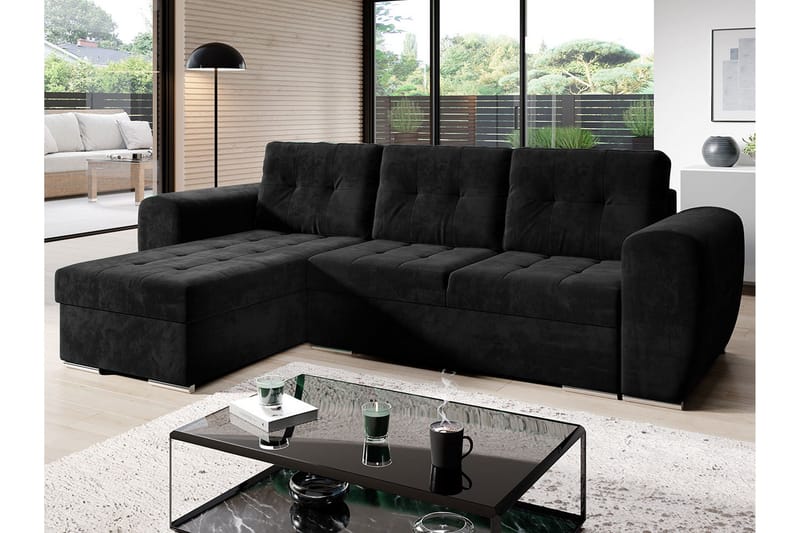 Sovesofa med divan - Svart - Møbler - Sofaer - Sovesofaer - Sovesofa divan