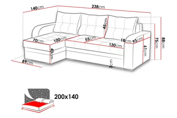 Sydney Divansovesofa 238x140x88 cm - Møbler - Sofaer - Sovesofaer - Sovesofa divan