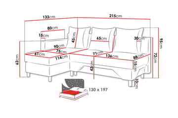 Tom Divansovesofa 215x133x72 cm - Møbler - Sofaer - Sovesofaer - Sovesofa divan