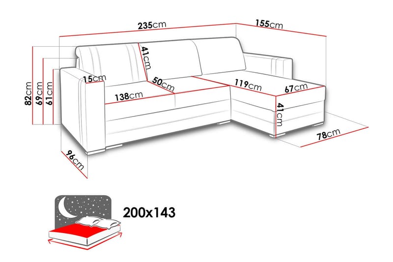 Trendy Divansovesofa 235x155x82 cm - Møbler - Sofaer - Sovesofaer - Sovesofa divan