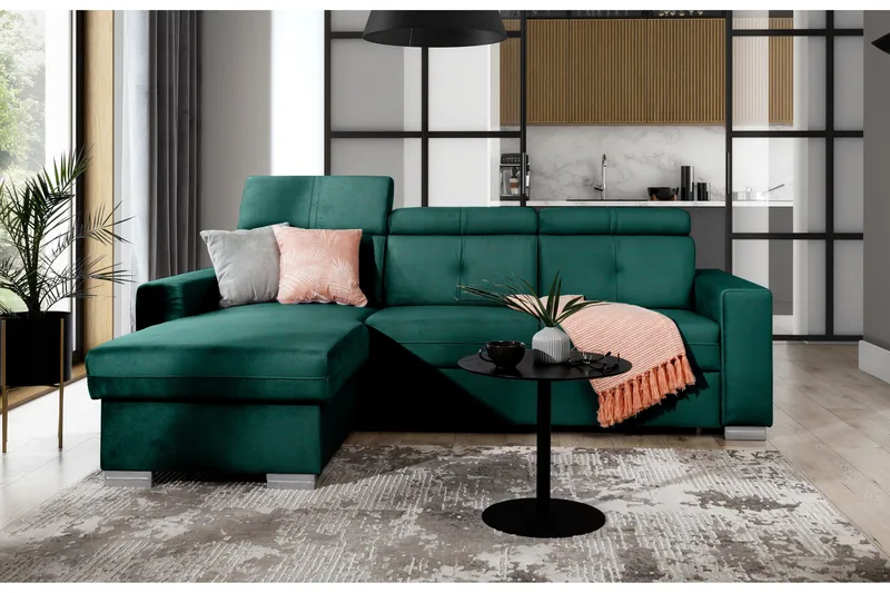 Trent Sovesofa m. Divan med Oppbevaring 3-seter, Mørkegrønn