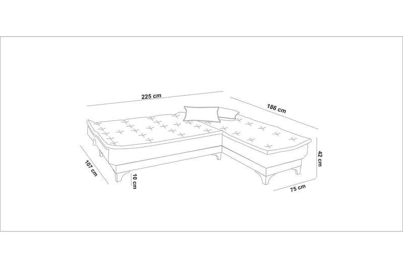 Turso Sovesofa med Divan Høyre - Grå - Møbler - Sofaer - Sovesofaer - Sovesofa divan
