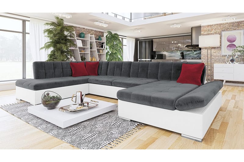 U-sovesofa Bergen 345x205x77 cm - Fløyelssofaer - Skinnsofaer - Sovesofa divan