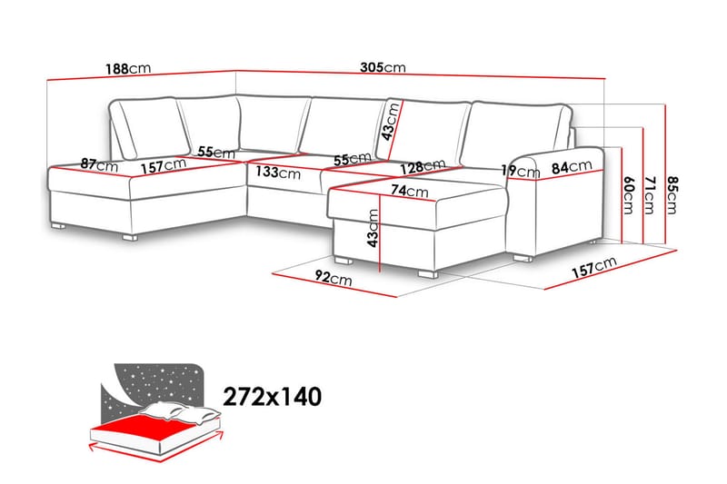 U-Sovesofa Dargina Venstre - Møbler - Sofaer - Sovesofaer - Sovesofa divan