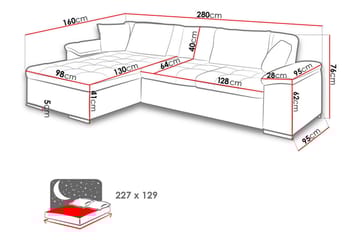 U-sovesofa Diana 280x160x76 cm - Møbler - Sofaer - Sovesofaer - Sovesofa divan