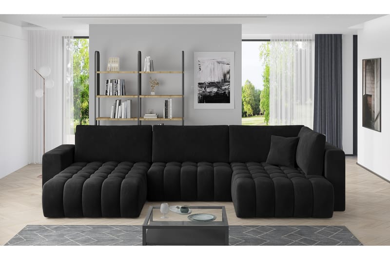 U-sovesofa Robstown Divan Venstre - Svart - Fløyelssofaer - Sovesofa divan