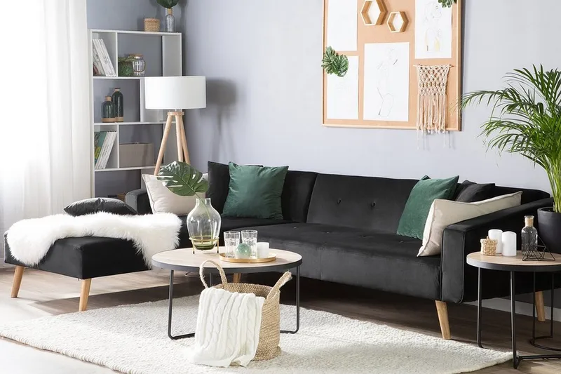 Vadso Venstre Sovesofa 100x270 cm i Fløyel - Antrasitt - Møbler - Sofaer - Sovesofaer - Sovesofa divan