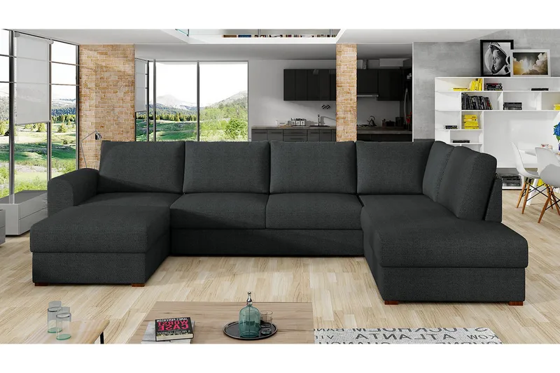 Wilma 6-seter Sovesofa med Sjeselong i Stoff - Grå - Møbler - Sofaer - Sovesofaer - Sovesofa divan