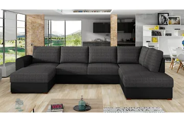 Wilma 6-seter Sovesofa med Sjeselong i Stoff med Kunstlærunderrede - Grå - Møbler - Sofaer - Sovesofaer - Sovesofa divan