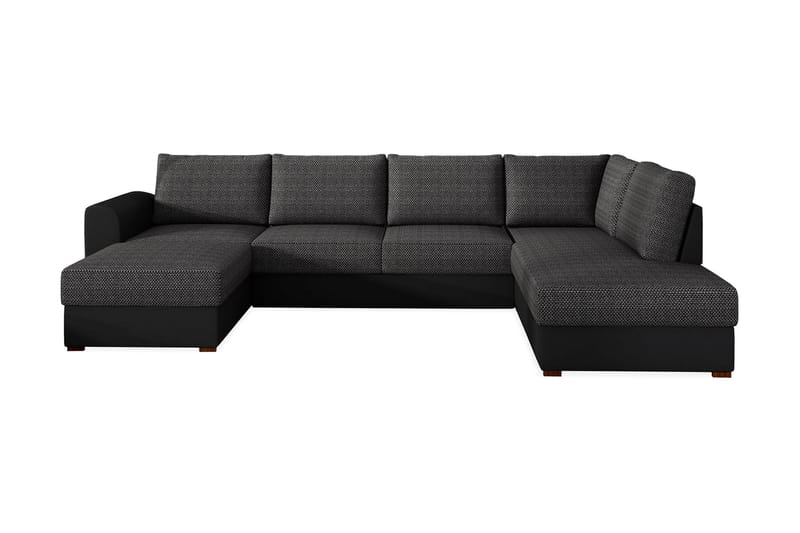 Wilma 6-seter Sovesofa med Sjeselong i Stoff med Kunstlærunderrede, Grå