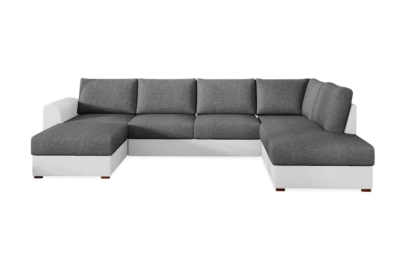 Wilma 6-seter Sovesofa med Sjeselong i Stoff med Kunstlærunderrede, Mellomgrå