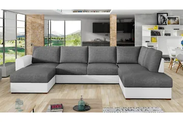 Wilma 6-seter Sovesofa med Sjeselong i Stoff med Kunstlærunderrede - Mellomgrå - Møbler - Sofaer - Sovesofaer - Sovesofa divan