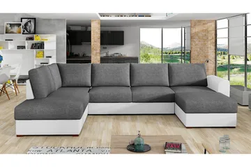 Wilma 6-seter Sovesofa med Sjeselong i Stoff med Kunstlærunderrede - Mellomgrå - Møbler - Sofaer - Sovesofaer - Sovesofa divan