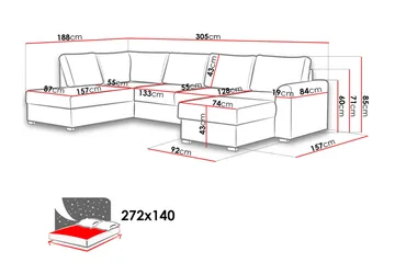 Wilma 6-seters Divan Høyre Sovesofa 305 cm - Grå - Møbler - Sofaer - Sovesofaer - Sovesofa divan