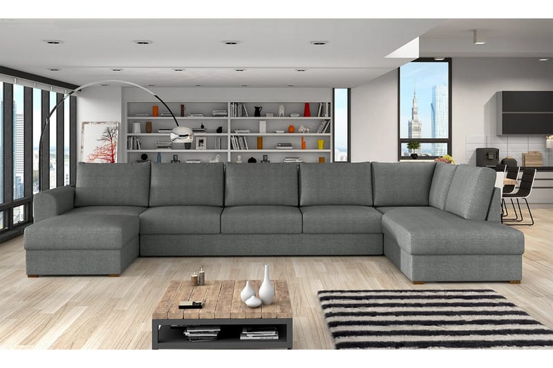Wilma Sovesofa 141x340 cm med Oppbevaring i Stoff - Grå - Møbler - Sofaer - Sovesofaer - Sovesofa divan