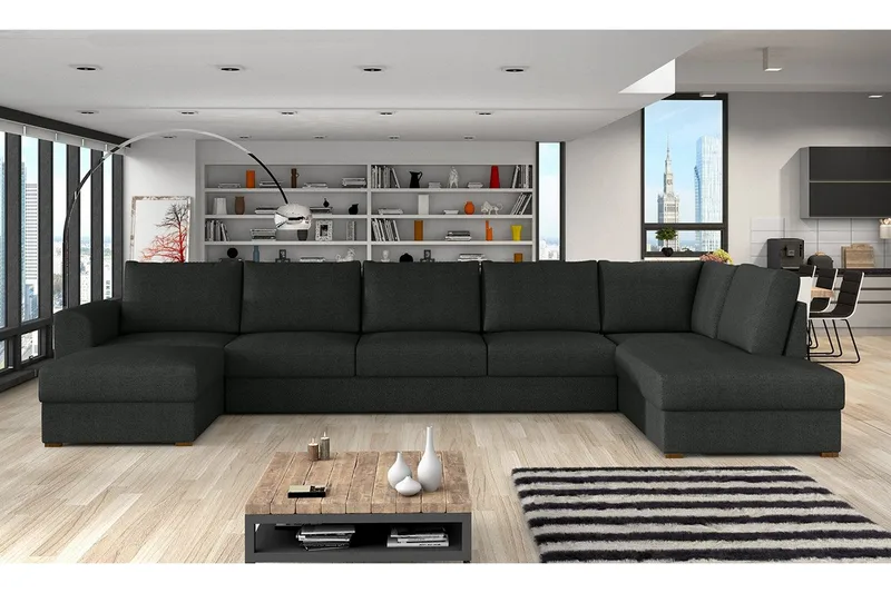 Wilma Sovesofa 141x340 cm med Oppbevaring i Stoff - Svart - Møbler - Sofaer - Sovesofaer - Sovesofa divan