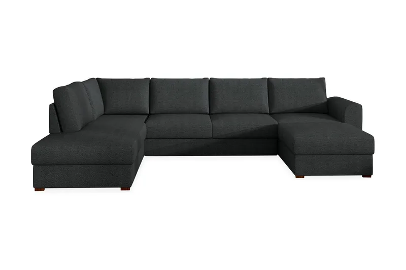 Wilma Stor 6-seters U-formet Sovesofa med Oppbevaring, Svart