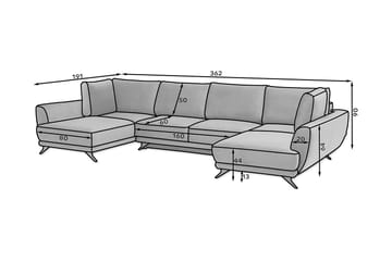 Sovesofa Dobbeltsjeselong Kazuma - Grå - Møbler - Sofaer - Sovesofaer - Langsgående sovesofa