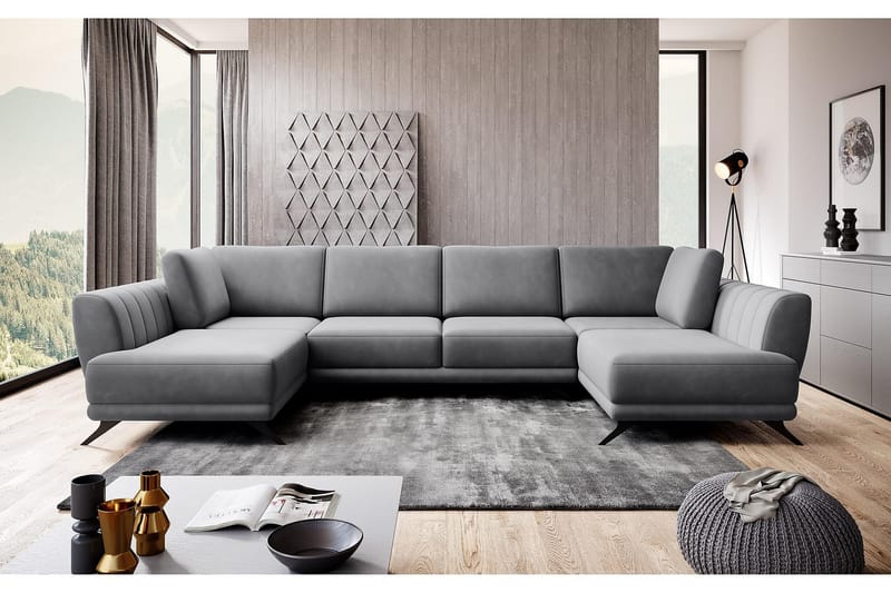Sovesofa Dobbeltsjeselong Kazuma - Grå - Møbler - Sofaer - Sovesofaer - Langsgående sovesofa