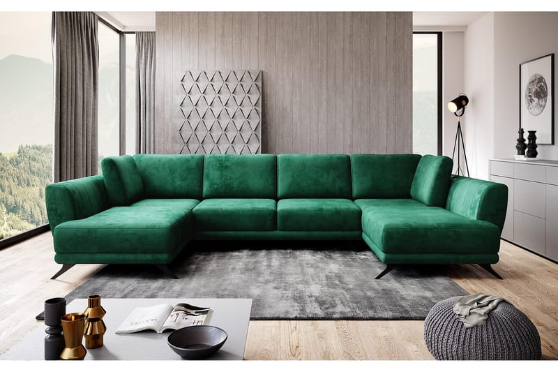 Sovesofa Dobbeltsjeselong Kazuma - Grønn - Møbler - Sofaer - Sovesofaer - Langsgående sovesofa