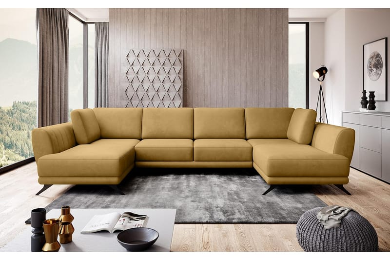 Sovesofa Dobbeltsjeselong Kazuma - Gul - Møbler - Sofaer - Sovesofaer - Langsgående sovesofa