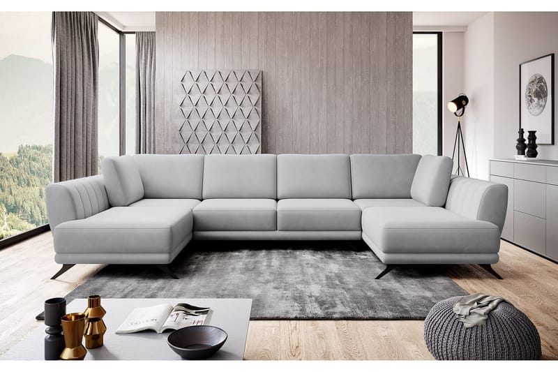 Sovesofa Dobbeltsjeselong Kazuma - Hvit/Lysegrå - Møbler - Sofaer - Sovesofaer - Langsgående sovesofa