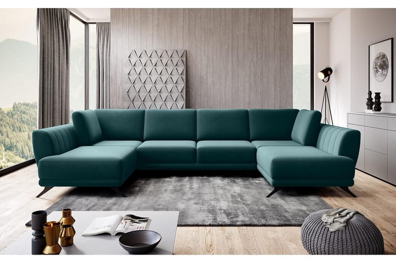 Sovesofa Dobbeltsjeselong Kazuma - Mørkegrønn - Møbler - Sofaer - Sovesofaer - Langsgående sovesofa