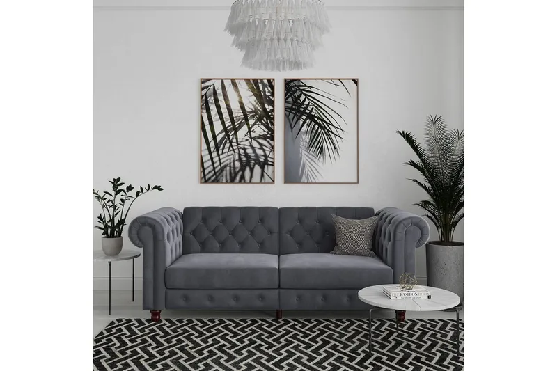 Sovesofa Felix 236x87x83 cm, Antrasitt, Fløyel - 236x87x83 cm, Antrasitt, Fløyel - Møbler - Sofaer - Sovesofaer - 3 seters sovesofa