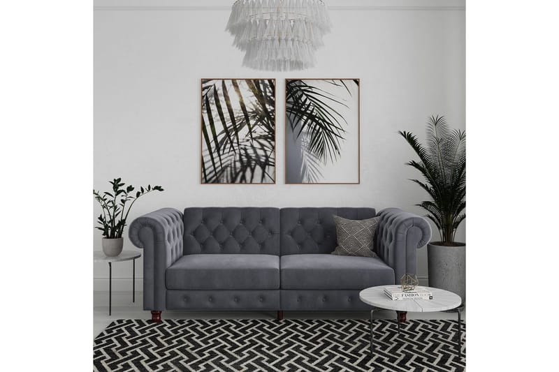 Sovesofa Felix 236x87x83 cm, Antrasitt, Fløyel - 236x87x83 cm, Antrasitt, Fløyel - Møbler - Sofaer - Sovesofaer - 3 seters sovesofa