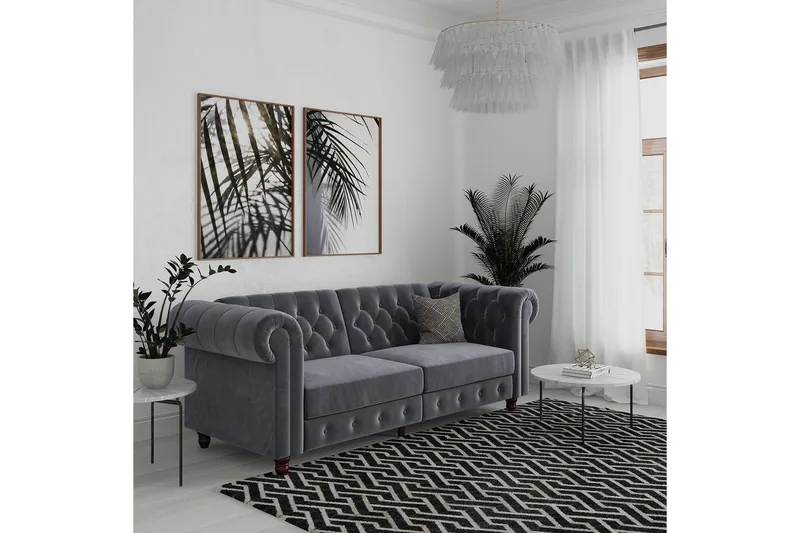 Sovesofa Felix 236x87x83 cm, Antrasitt, Fløyel - 236x87x83 cm, Antrasitt, Fløyel - Møbler - Sofaer - Sovesofaer - 3 seters sovesofa