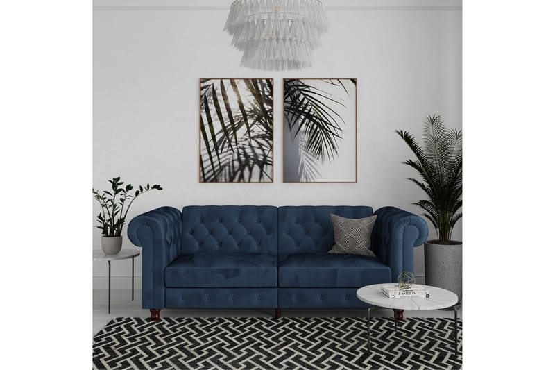Sovesofa Felix 236x87x83 cm, Blå, Fløyel - 236x87x83 cm, Blå, Fløyel - Møbler - Sofaer - Sovesofaer - 3 seters sovesofa