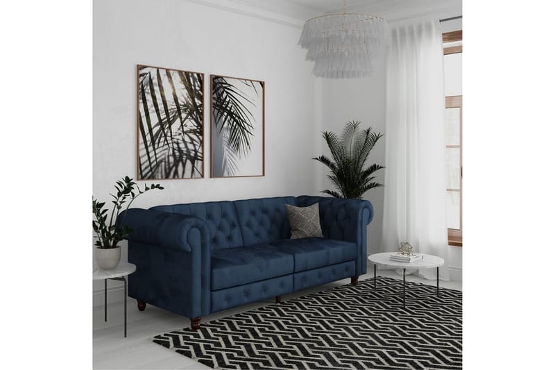 Sovesofa Felix 236x87x83 cm, Blå, Fløyel - 236x87x83 cm, Blå, Fløyel - Møbler - Sofaer - Sovesofaer - 3 seters sovesofa