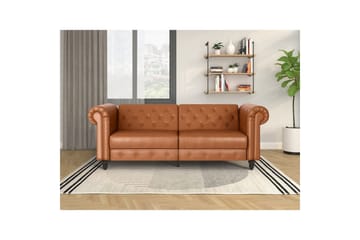 Sovesofa Felix 236x87x83 cm, Kognac, PU/tre/metall - 236x87x83 cm, Kognac, PU/tre/metall - Møbler - Sofaer - Sovesofaer - 3 seters sovesofa