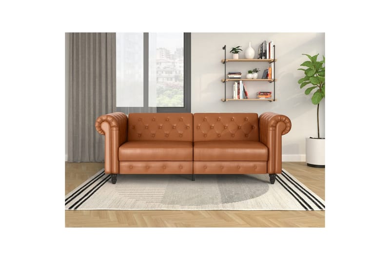 Sovesofa Felix 236x87x83 cm, Kognac, PU/tre/metall - 236x87x83 cm, Kognac, PU/tre/metall - Møbler - Sofaer - Sovesofaer - 3 seters sovesofa