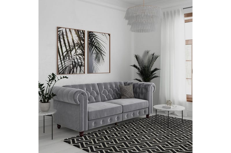 Sovesofa Felix 236x87x83 cm, Lys grå, Fløyel - 236x87x83 cm, Lys grå, Fløyel - Møbler - Sofaer - Sovesofaer - 3 seters sovesofa