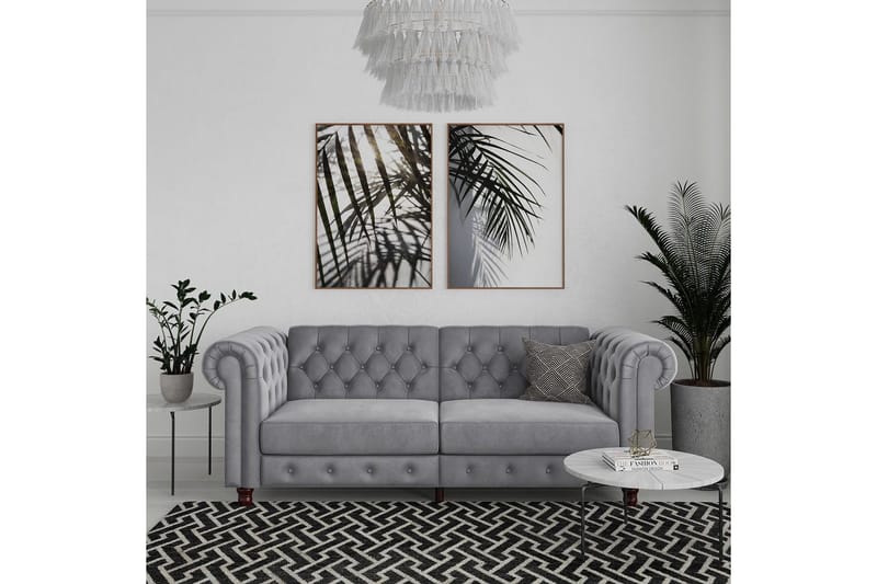 Sovesofa Felix 236x87x83 cm, Lys grå, Fløyel - 236x87x83 cm, Lys grå, Fløyel - Møbler - Sofaer - Sovesofaer - 3 seters sovesofa