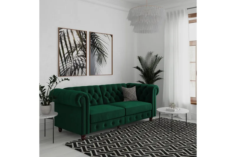 Sovesofa Felix 236x87x83 cm, Mørk grønn, Fløyel - 236x87x83 cm, Mørk grønn, Fløyel - Møbler - Sofaer - Sovesofaer - 3 seters sovesofa