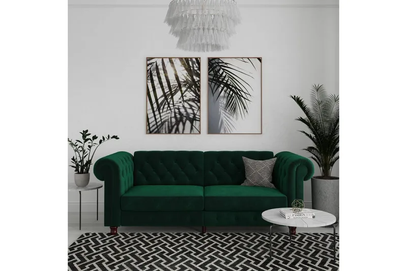 Sovesofa Felix 236x87x83 cm, Mørk grønn, Fløyel - 236x87x83 cm, Mørk grønn, Fløyel - Møbler - Sofaer - Sovesofaer - 3 seters sovesofa