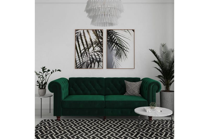 Sovesofa Felix 236x87x83 cm, Mørk grønn, Fløyel - 236x87x83 cm, Mørk grønn, Fløyel - Møbler - Sofaer - Sovesofaer - 3 seters sovesofa