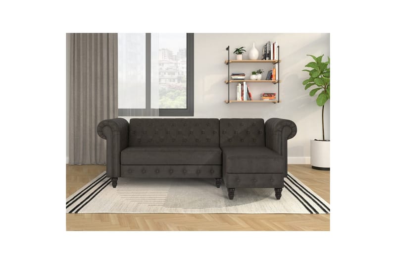 Sovesofa Felix 241x154x83 cm, Antrasitt, Mikrofiber/Tre/Metall - 241x154x83 cm, Antrasitt, Mikrofiber/Tre/Metall - Møbler - Sofaer - Sovesofaer - Sovesofa divan