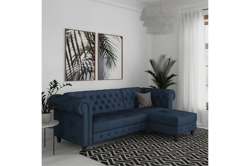 Sovesofa Felix 241x154x83 cm, Blå, Fløyel/Tre/Metall - 241x154x83 cm, Blå, Fløyel/Tre/Metall - Møbler - Sofaer - Sovesofaer - Sovesofa divan