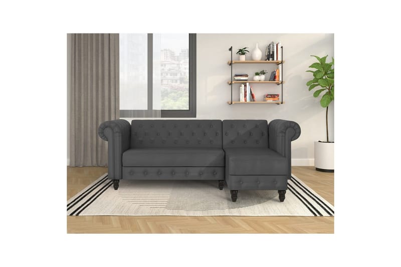 Sovesofa Felix 241x154x83 cm, Grå, PU/tre/metall - 241x154x83 cm, Grå, PU/tre/metall - Møbler - Sofaer - Sovesofaer - Sovesofa divan