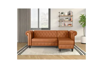 Sovesofa Felix 241x154x83 cm, Kognac, PU/tre/metall - 241x154x83 cm, Kognac, PU/tre/metall - Møbler - Sofaer - Sovesofaer - Sovesofa divan