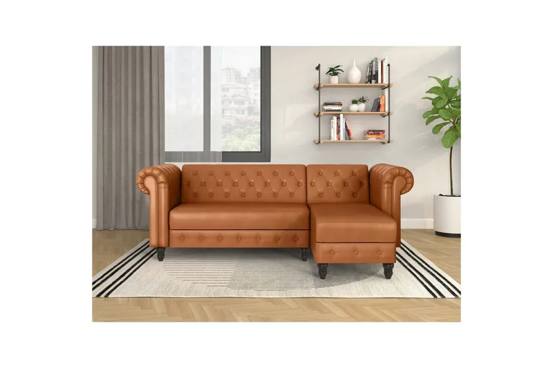 Sovesofa Felix 241x154x83 cm, Kognac, PU/tre/metall - 241x154x83 cm, Kognac, PU/tre/metall - Møbler - Sofaer - Sovesofaer - Sovesofa divan