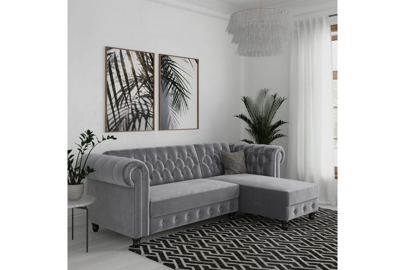 Sovesofa Felix 241x154x83 cm, Lys grå, Fløyel - 241x154x83 cm, Lys grå, Fløyel - Møbler - Sofaer - Sovesofaer - Sovesofa divan