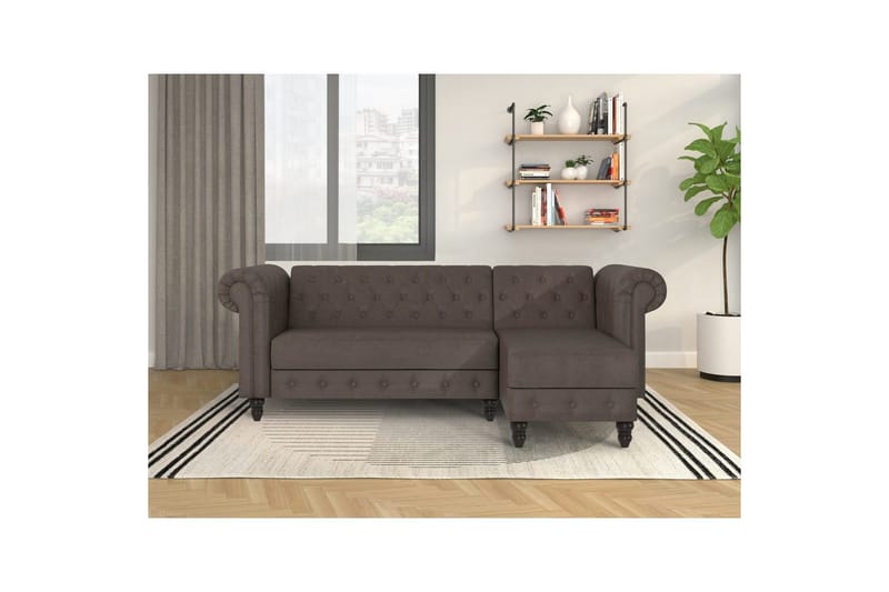 Sovesofa Felix 241x154x83 cm, Mørk brun, Mikrofiber/Tre/Metall - 241x154x83 cm, Mørk brun, Mikrofiber/Tre/Metall - Møbler - Sofaer - Sovesofaer - Sovesofa divan