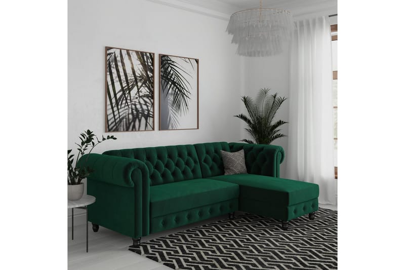 Sovesofa Felix 241x154x83 cm, Mørk grønn, Fløyel - 241x154x83 cm, Mørk grønn, Fløyel - Møbler - Sofaer - Sovesofaer - Sovesofa divan