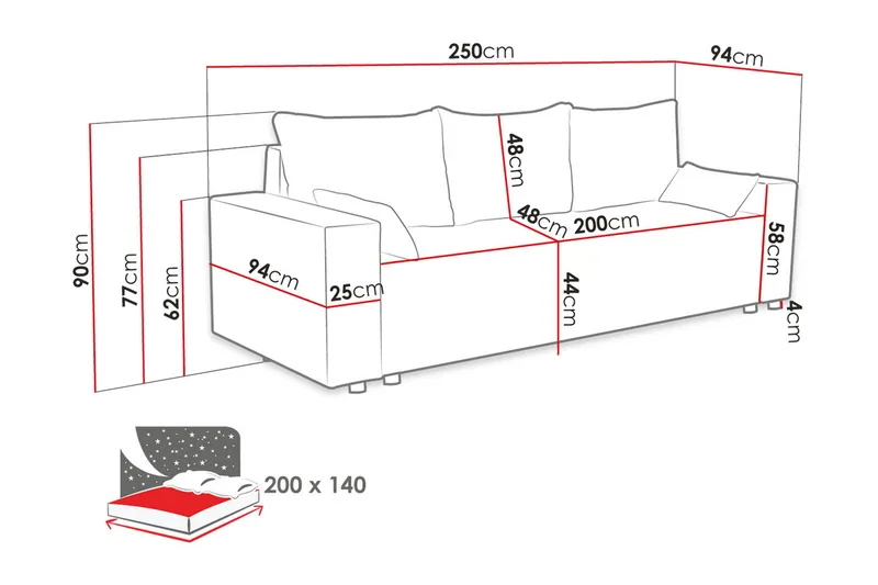 Sovesofa - Grå - Møbler - Sofaer - Sovesofaer - Langsgående sovesofa