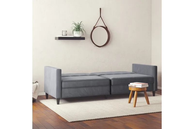 Sovesofa Hartford 203x83x82 cm, Antrasitt, Fløyel - 203x83x82 cm, Antrasitt, Fløyel - Møbler - Sofaer - Sovesofaer - 3 seters sovesofa