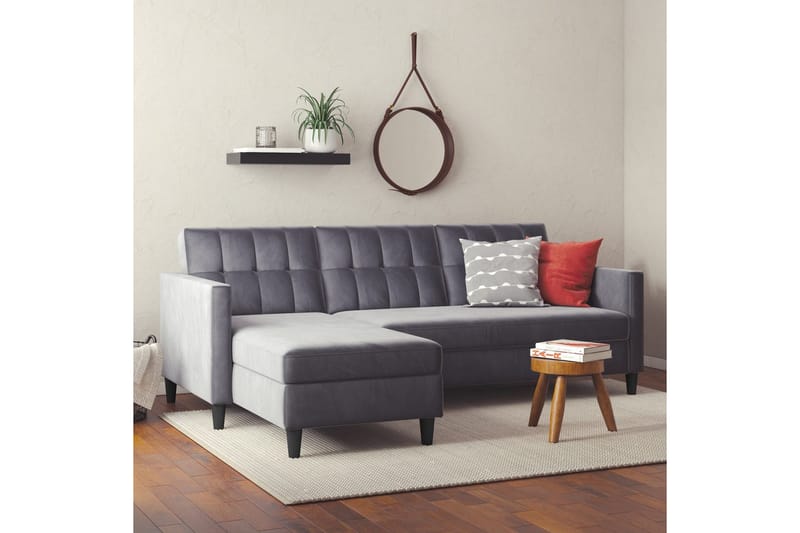 Sovesofa Hartford 213x153x82 cm, Antrasitt, Fløyel - 213x153x82 cm, Antrasitt, Fløyel - Møbler - Sofaer - Sovesofaer - Sovesofa divan